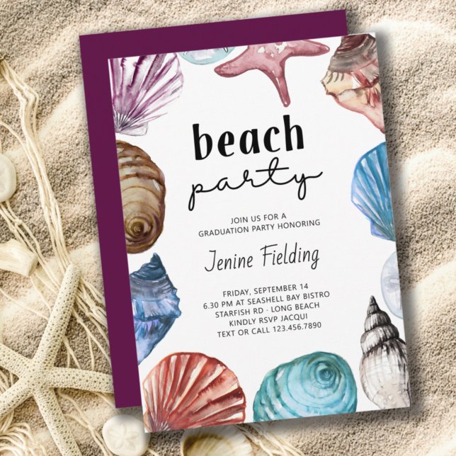 Seashell Watercolor Graduation Beach Party Invitation (Creator Uploaded)