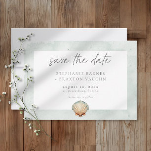 Seashell Watercolor Minimalist Beach Wedding Save The Date