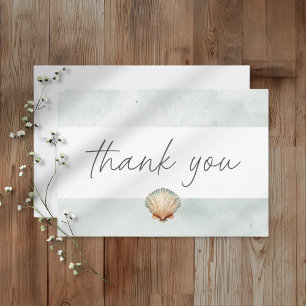 Seashell Watercolor Minimalist Beach Wedding Thank You Card