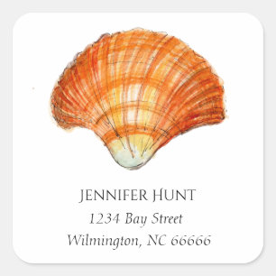 Seashell watercolor Nautcal address Square Sticker