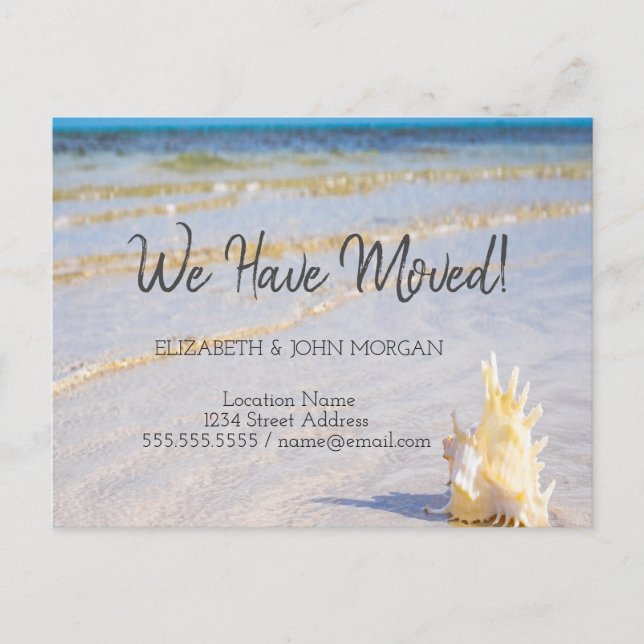 Seashell Waves Beach Moving Announcement  (Front)