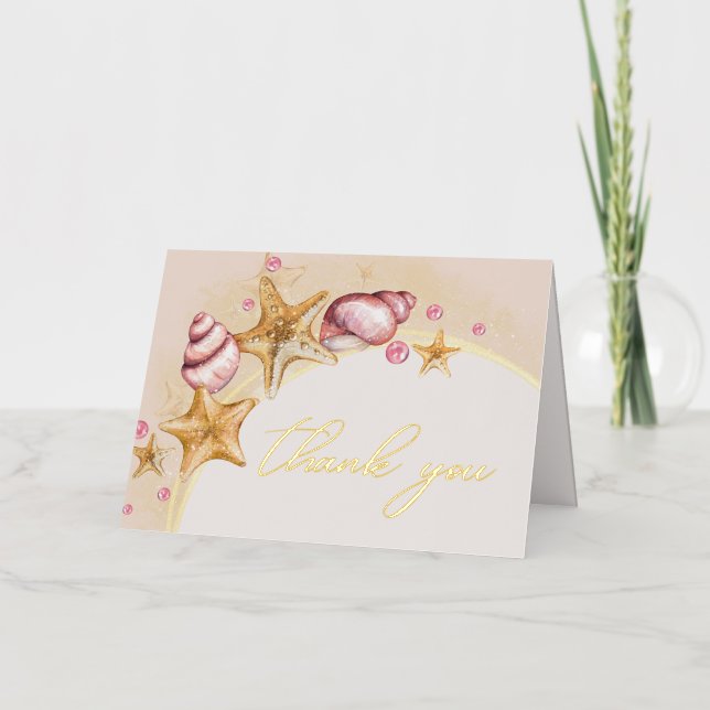 Seashell Wedding Gold Foil Thank You Card (Front)