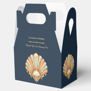 Seashell wedding navy blue coral orange luxury favour box