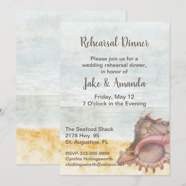 Seashell Wedding Rehearsal Dinner Invitation (Front/Back)