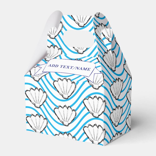 Seashell White And Blue Wave Patterns Custom Favour Box (Back Side)