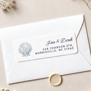 Seashell White Blue Wedding Return Address