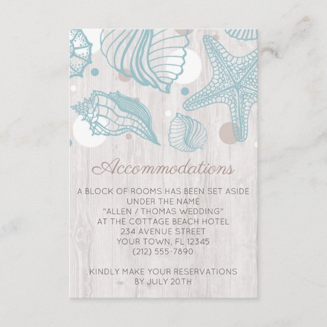 Seashell Whitewashed Wood Accommodations Cards (Front)