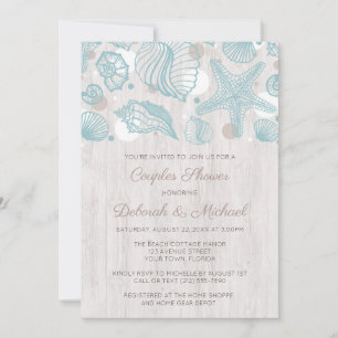 Seashell Whitewashed Wood Couples Shower Invites