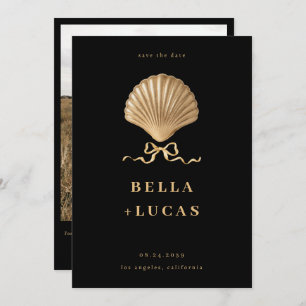 Seashell With a Bow Gold Beach Destination Wedding Save The Date