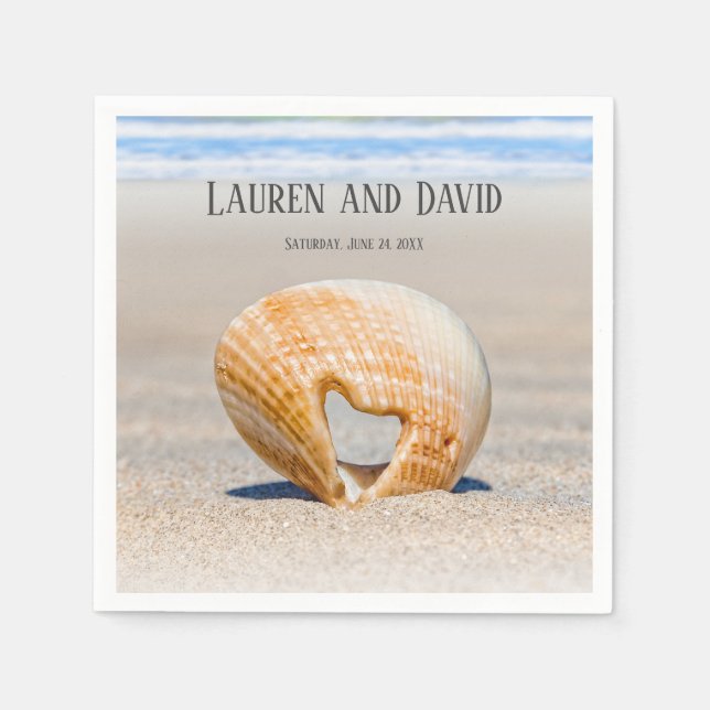 Seashell with a Heart on sand at the Beach, Napkin (Front)