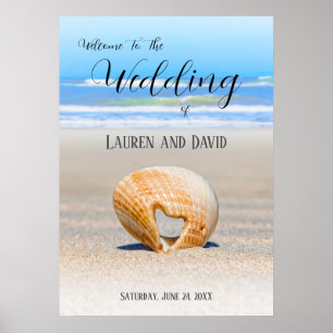 Seashell with a Heart on sand at the Beach, Poster