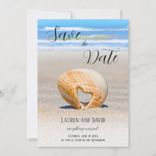 Seashell with a Heart on sand at the Beach, Save The Date