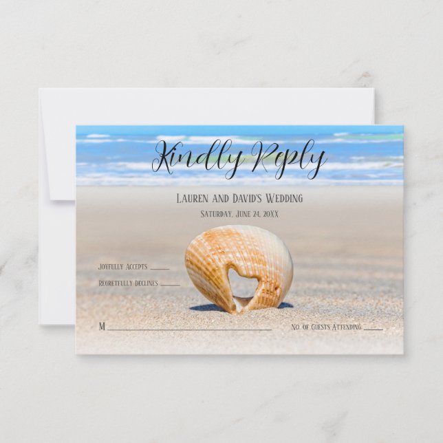 Seashell with a Heart on sand at the Beach, Thank You Card (Front)