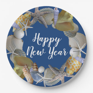Seashell Wreath Beach Party New Year Paper Plate