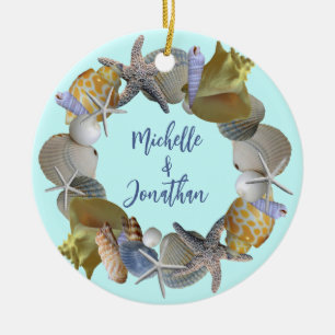 Seashell Wreath Names and Year Ornament