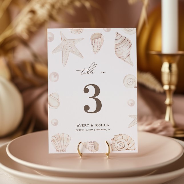 Seashells 5x7 Pearls Nautical Wedding Table Number (Creator Uploaded)