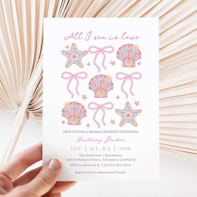 Seashells All I Sea Is Love Beach Bridal Shower Invitation (Creator Uploaded)