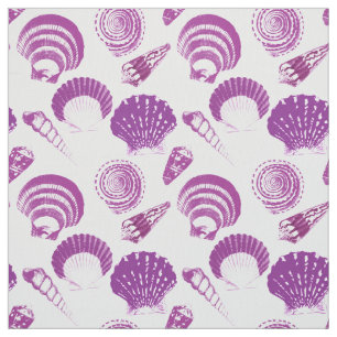 Seashells - amethyst purple on a white background fabric