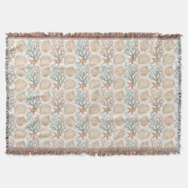 Seashells and Coral Throw Blanket (Front)