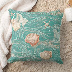 Seashells and Ocean Waves Pattern (10) Cushion