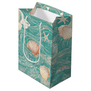 Seashells and Ocean Waves Pattern (10) Medium Gift Bag