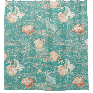 Seashells and Ocean Waves Pattern (10) Shower Curtain