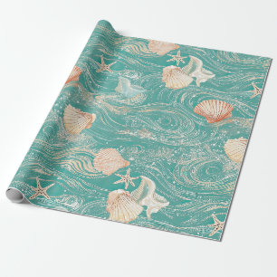 Seashells and Ocean Waves Pattern (10) Wrapping Paper