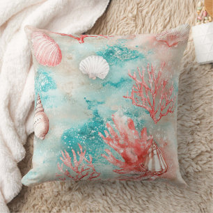 Seashells and Ocean Waves Pattern (11) Cushion