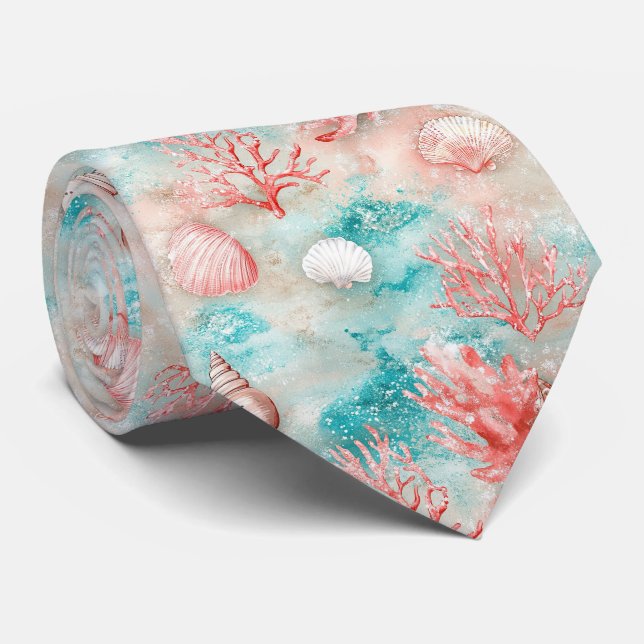 Seashells and Ocean Waves Pattern (11) Tie (Rolled)