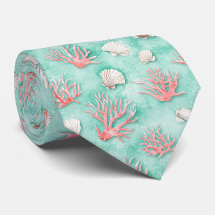 Seashells and Ocean Waves Pattern (12) Tie