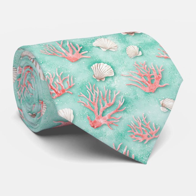 Seashells and Ocean Waves Pattern (12) Tie (Rolled)