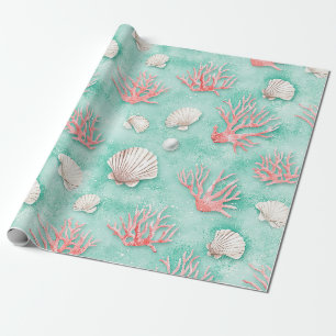 Seashells and Ocean Waves Pattern (12) Wrapping Paper