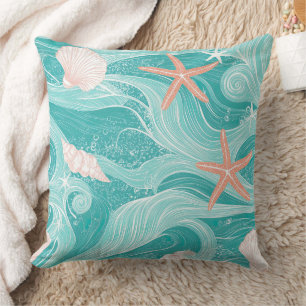 Seashells and Ocean Waves Pattern (13) Cushion