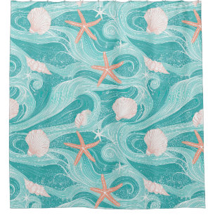 Seashells and Ocean Waves Pattern (13) Shower Curtain