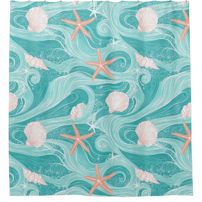 Seashells and Ocean Waves Pattern (13) Shower Curtain (Front)