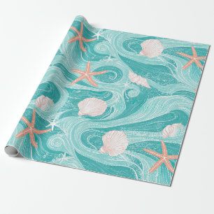 Seashells and Ocean Waves Pattern (13) Wrapping Paper