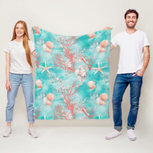 Seashells and Ocean Waves Pattern (14) Fleece Blanket