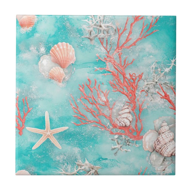 Seashells and Ocean Waves Pattern (14) Tile (Front)