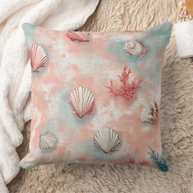 Seashells and Ocean Waves Pattern (16) Cushion (Blanket)