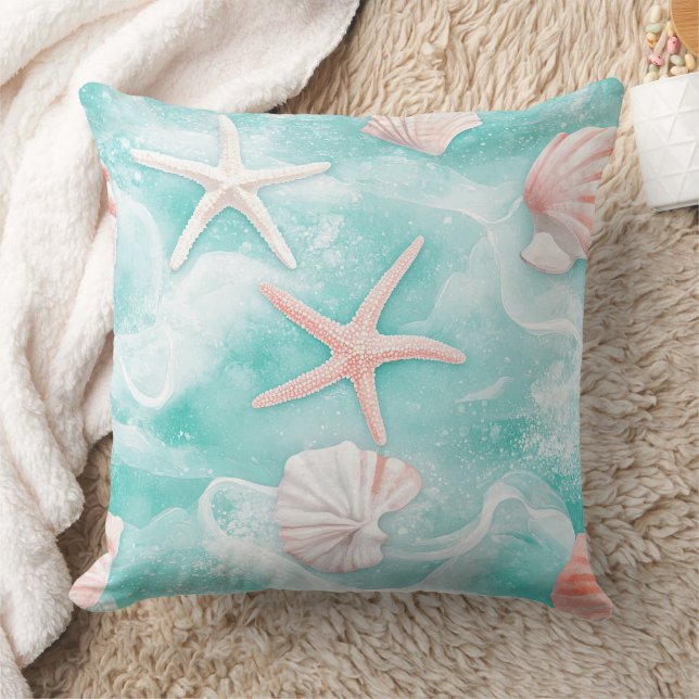 Seashells and Ocean Waves Pattern (1) Cushion (Blanket)