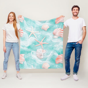 Seashells and Ocean Waves Pattern (1) Fleece Blanket