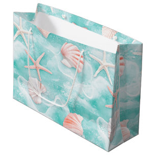 Seashells and Ocean Waves Pattern (1) Large Gift Bag