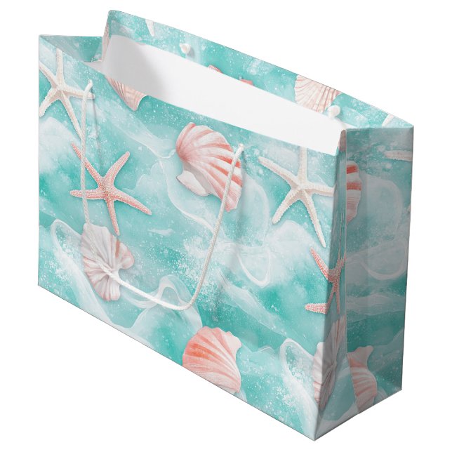 Seashells and Ocean Waves Pattern (1) Large Gift Bag (Front Angled)