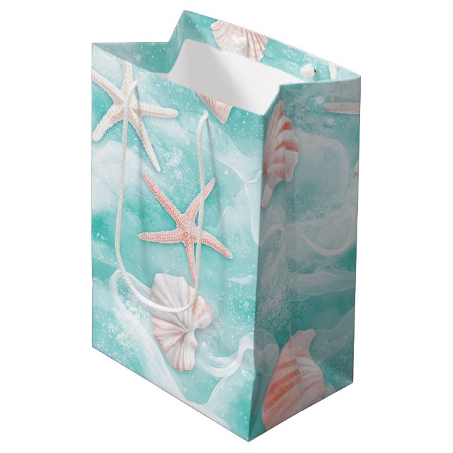 Seashells and Ocean Waves Pattern (1) Medium Gift Bag (Front Angled)