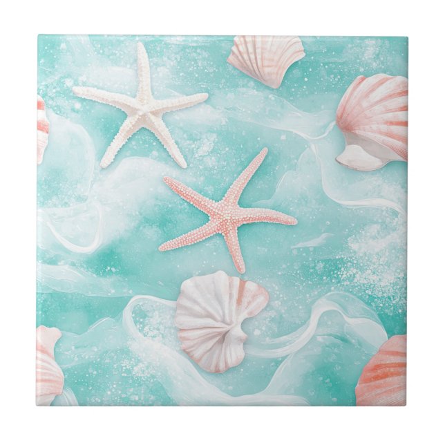 Seashells and Ocean Waves Pattern (1) Tile (Front)