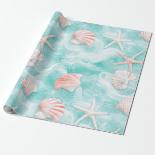 Seashells and Ocean Waves Pattern (1) Wrapping Paper