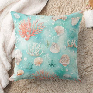 Seashells and Ocean Waves Pattern (2) Cushion