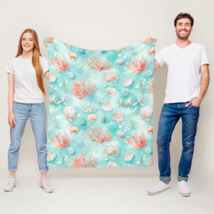 Seashells and Ocean Waves Pattern (2) Fleece Blanket