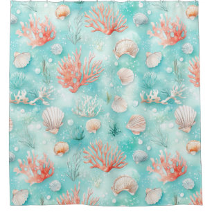Seashells and Ocean Waves Pattern (2) Shower Curtain