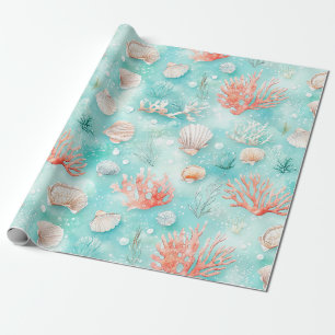 Seashells and Ocean Waves Pattern (2) Wrapping Paper